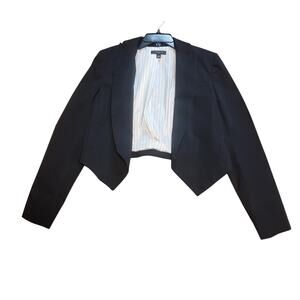 Ann Taylor Black Cropped Open Front Blazer Jacket Size 10 Waterfall Hem